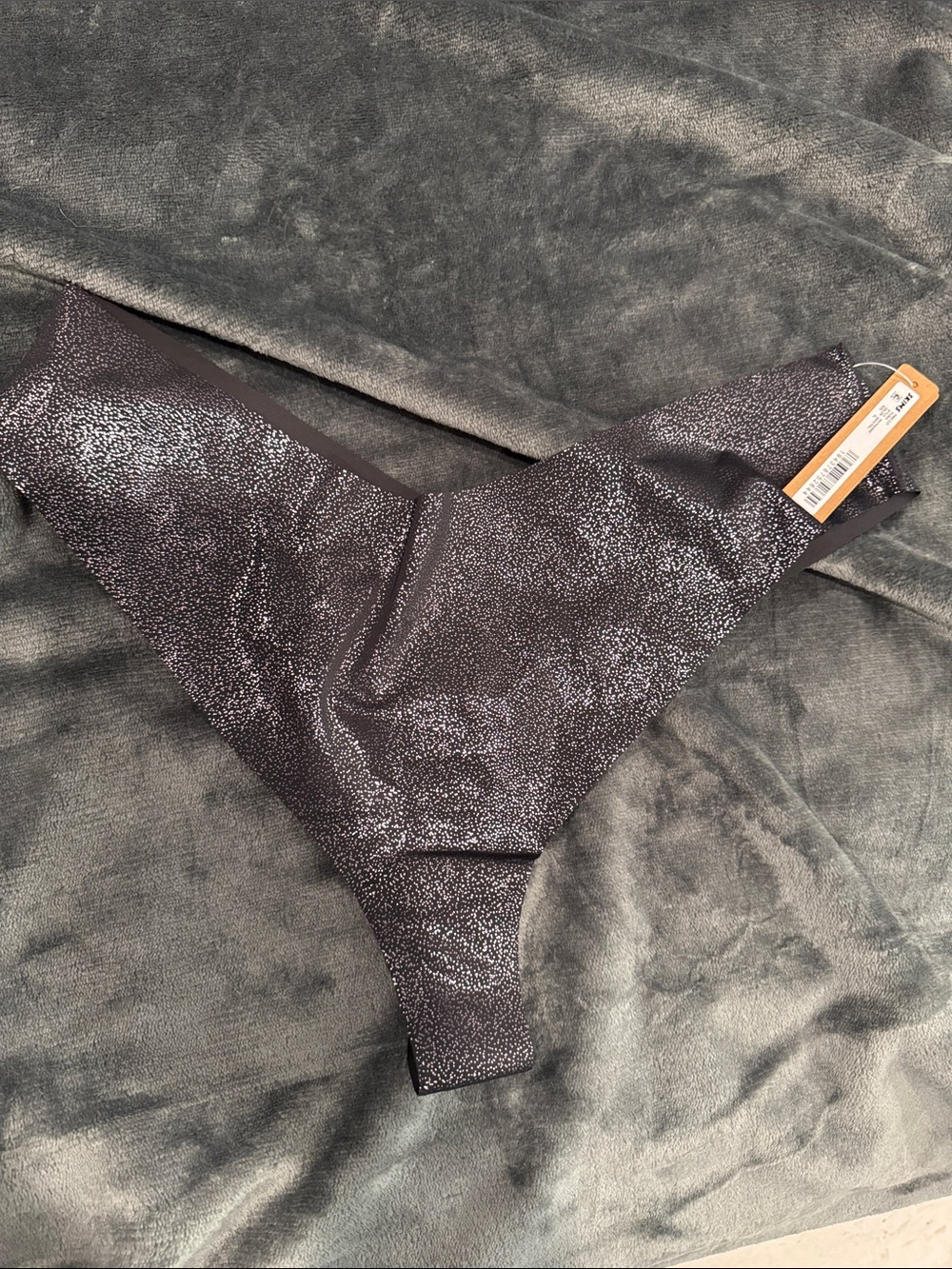 SKIMS Metallic Speckled Thong Panty in Charcoal